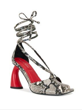 Azalea Wang Buiky Pumps Heels Size 7 Snakeskin Embossed Ankle Wrap Red Heel NEW